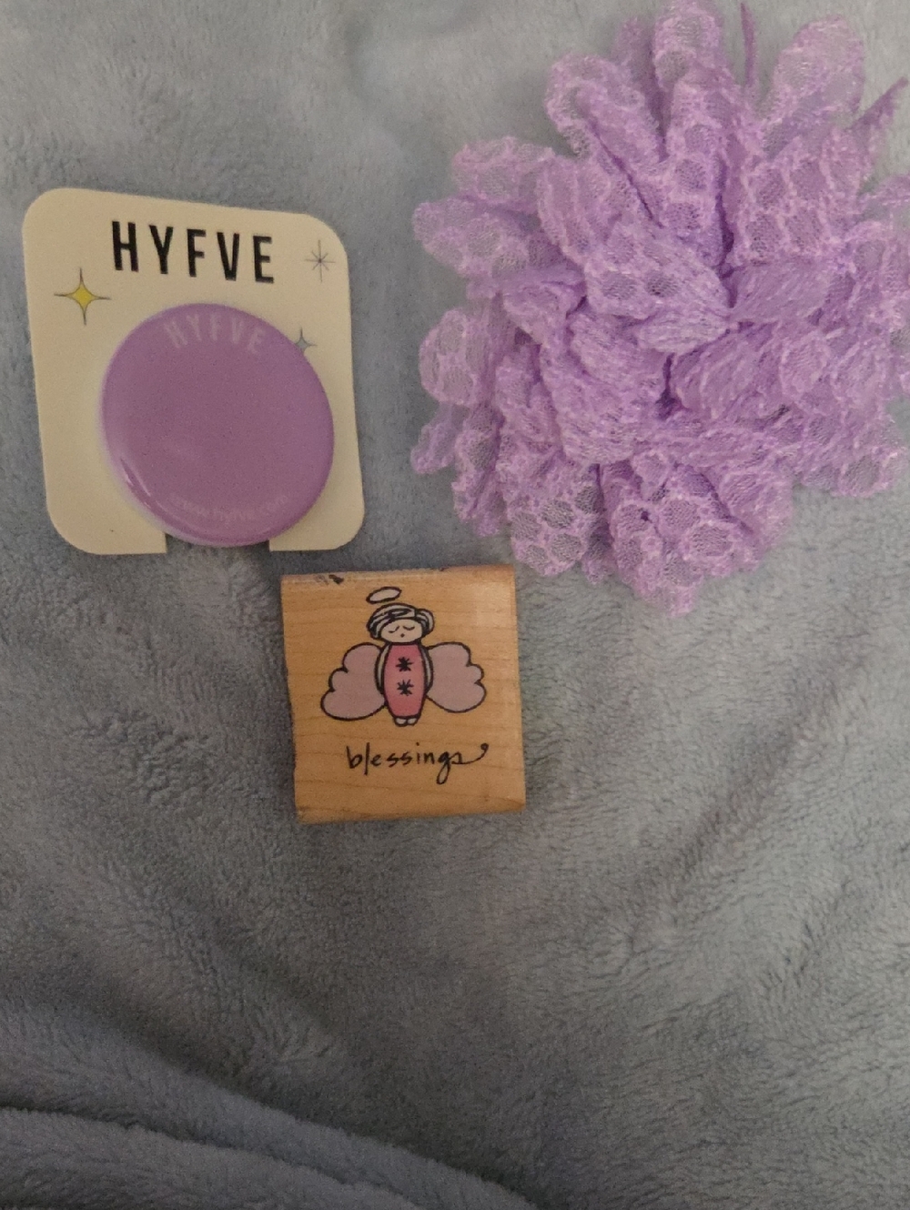 HYFVE Lavender Button Pin with Lace Clip & Blessing Stamp